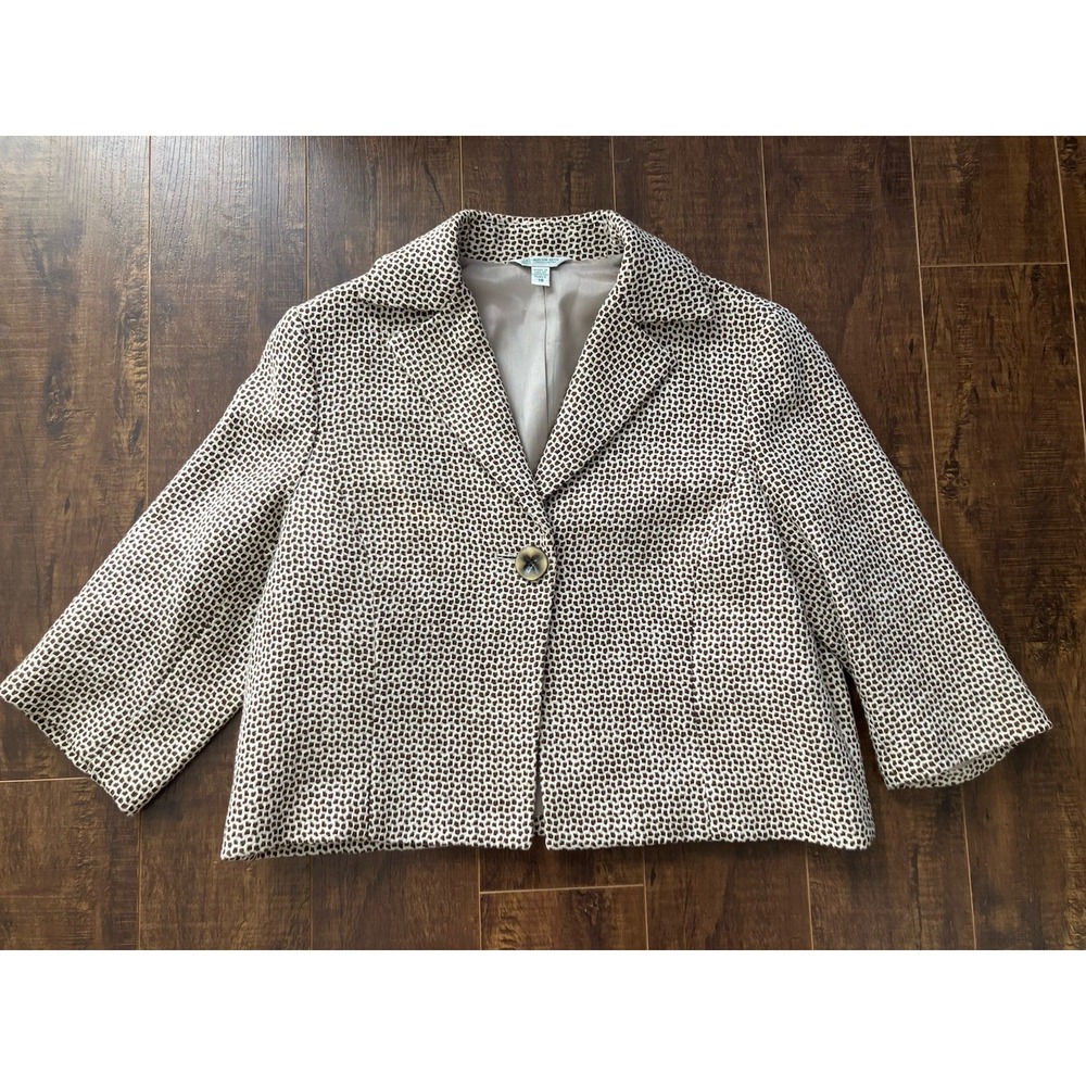 Vintage Austin Reed London New York Blazer Brown White Textured Jacket Size 16
